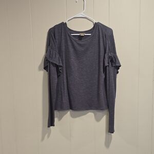 Elegant Charcoal Long Sleeve Top with Ruffle Detail
